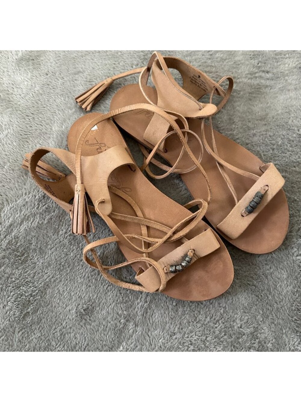 Free People Bryn Mar Strappy Sandals Flats Shoes Women's 37 6.5 7 Leather